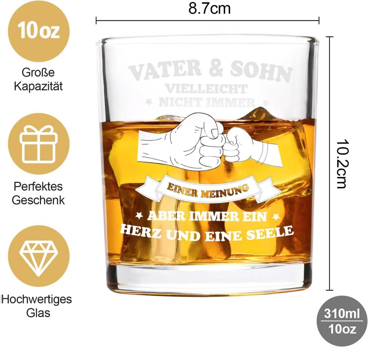 Personalisiertes Whiskeyglas Papa Geschenk Vater Sohn Geburtstag 300ml