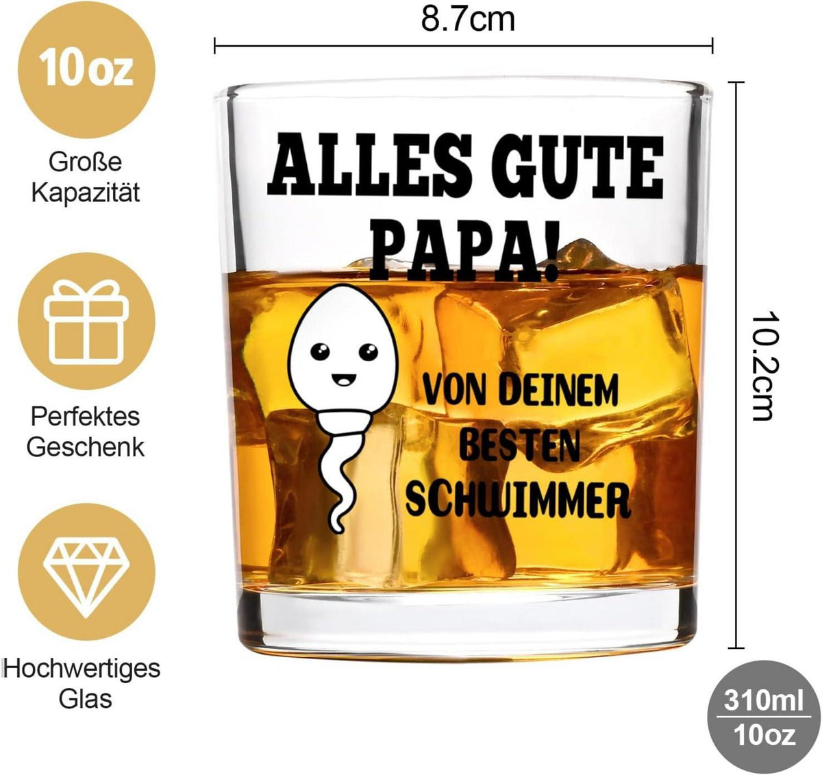 Whiskyglas Papa Geschenk Bester Vater Geburtstag 10oz Joymaking