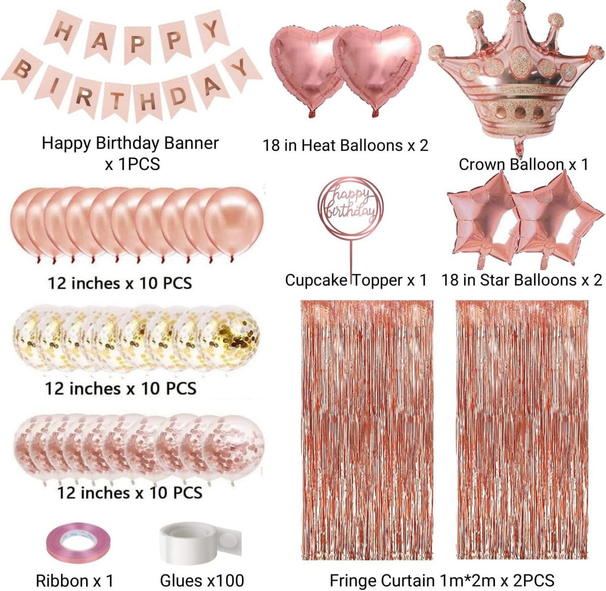 Rosegold Geburtstagsdeko Party Deko Luftballons Happy Birthday