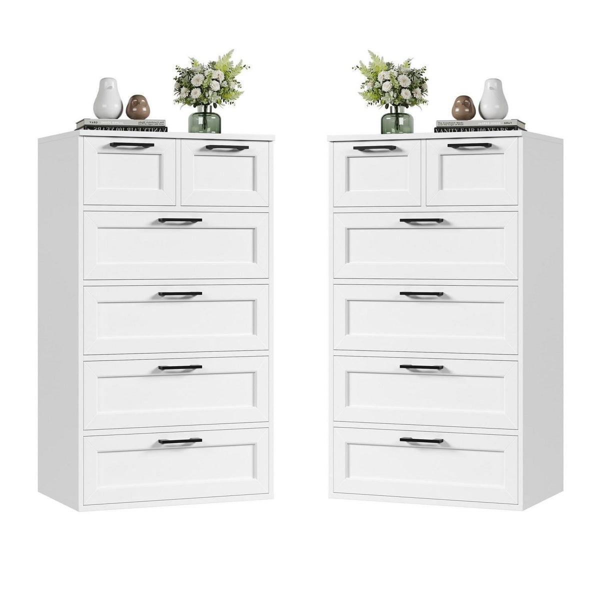 Weiß 2er-Set Kommode mit 6 Schubladen – Schlafzimmer Sideboard