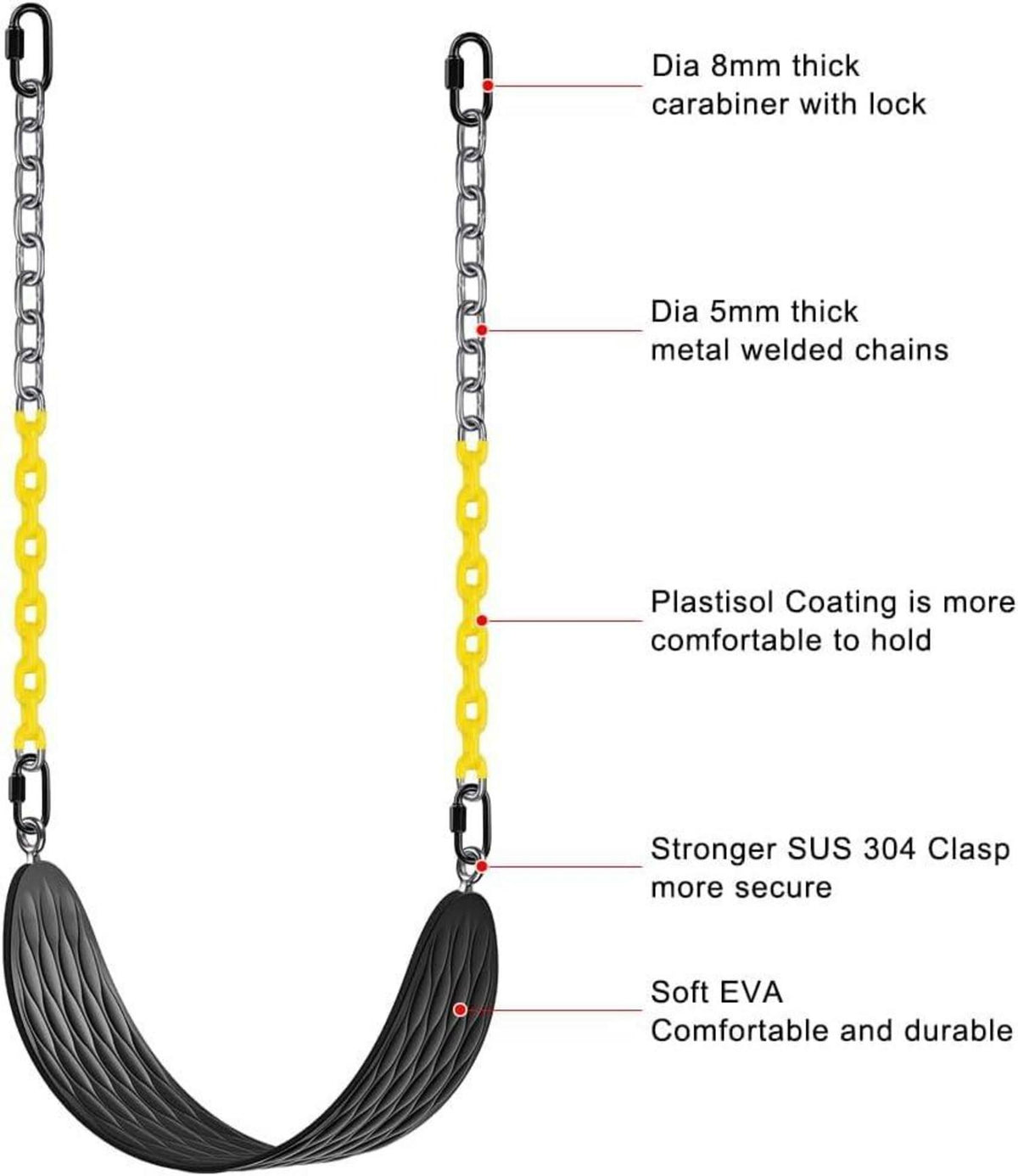 BeneLabel Heavy Duty Swing Seat with 66 Inch Chain Black