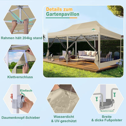Faltpavillon 3x6m mit Moskitonetz & UV-Schutz