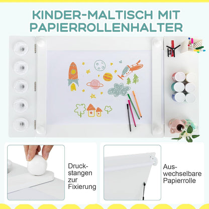 Kindertisch mit 2 Stühlen und Stauraum, kippbar, weiß