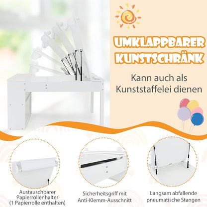 Kindertisch mit 2 Stühlen und Stauraum, kippbar, weiß