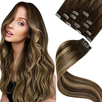 Echthaar Extensions Balayage Braun Ombre Karamellblond 45cm