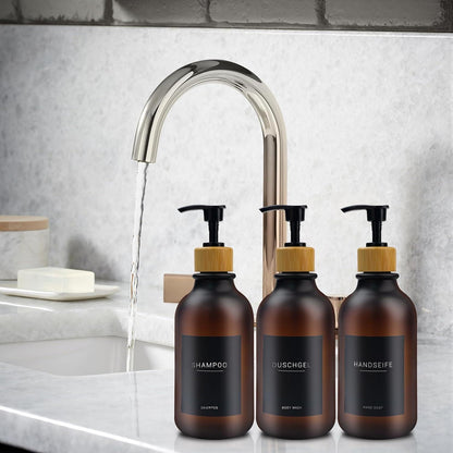 3x Seifenspender 500ml mit Etiketten – Bernstein Schwarz