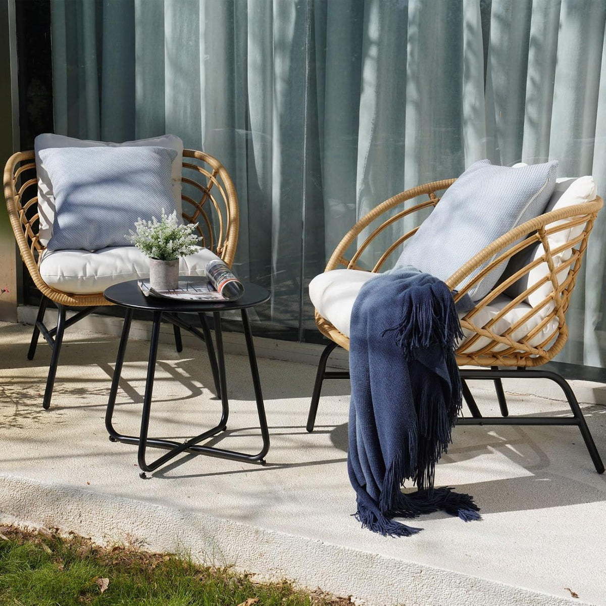 Gartenmöbel Set 3-teilig Rattan Balkonset Sitzkissen Wetterfest