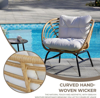Grand Patio 3-teiliges Rattan Balkonmöbel-Set für 2 Personen, Wetterfest - Naturfarben