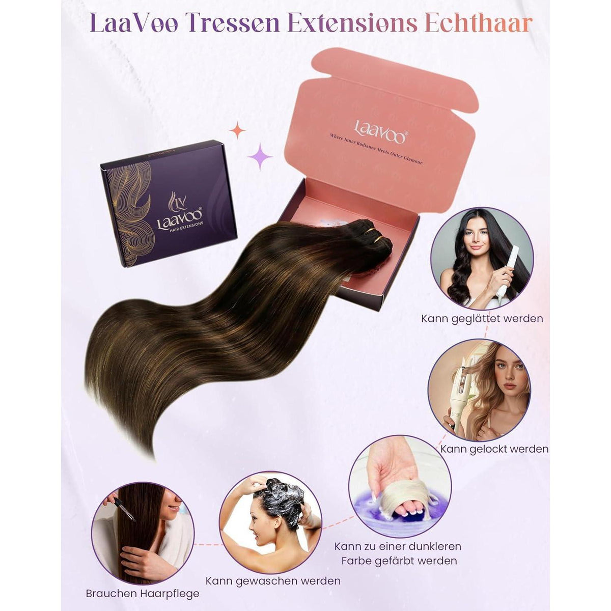 Echthaar Tressen Braun Balayage 60cm – Zum Einnähen & Stylen