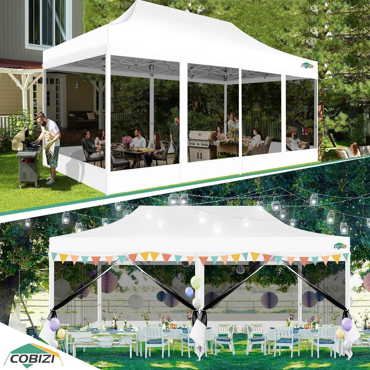3x6m Faltpavillon wasserdicht – Pop-up Partyzelt mit Mesh-Wänden