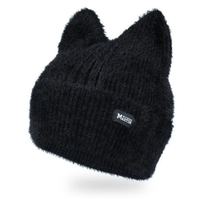 Strickmütze mit Katzenohren für Damen, warme Wintermütze