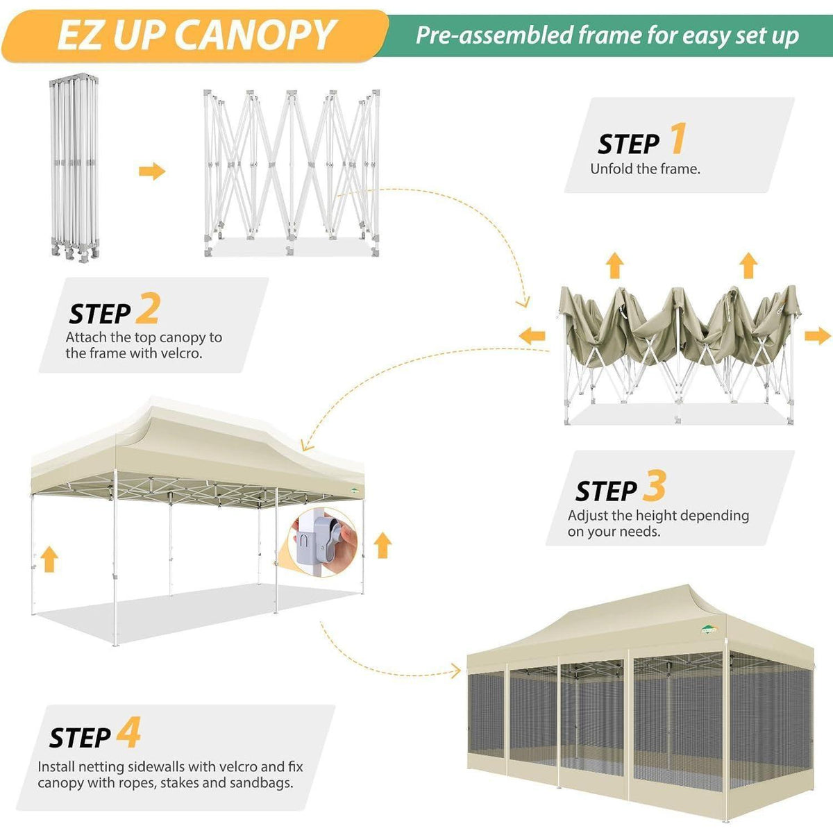 Faltpavillon 3x6m – Wasserdicht, UV-Schutz & Mesh-Seitenwände