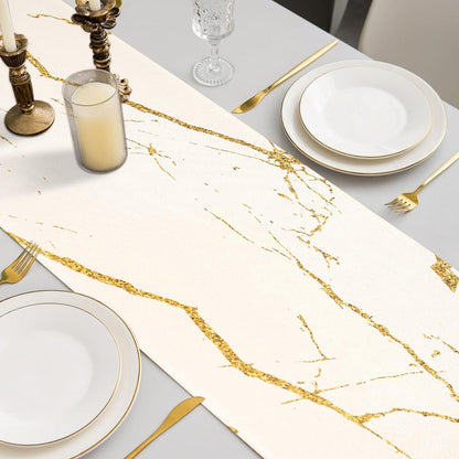 Moderner Tischläufer Weiß Marmor Gold 33x183 cm Leinen