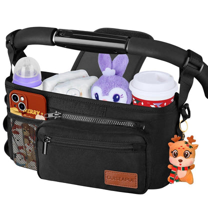 Kinderwagen Organizer mit Getränkehalter & Tasche Schwarz