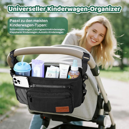 Kinderwagen Organizer mit Getränkehalter & Tasche Schwarz