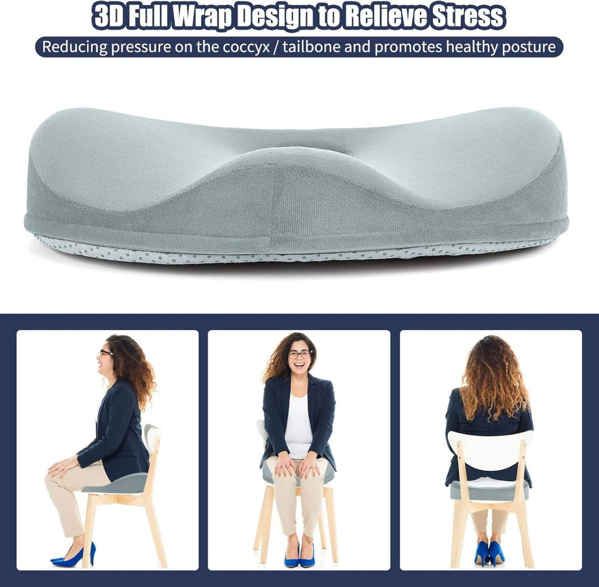 Orthopädisches Memory Foam Sitzkissen Steißbein Entlastung Grau