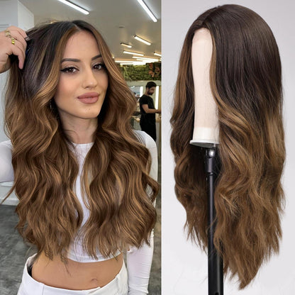 Lange braun-blonde Ombre Wellenperücke mit Lace Front 26 Zoll