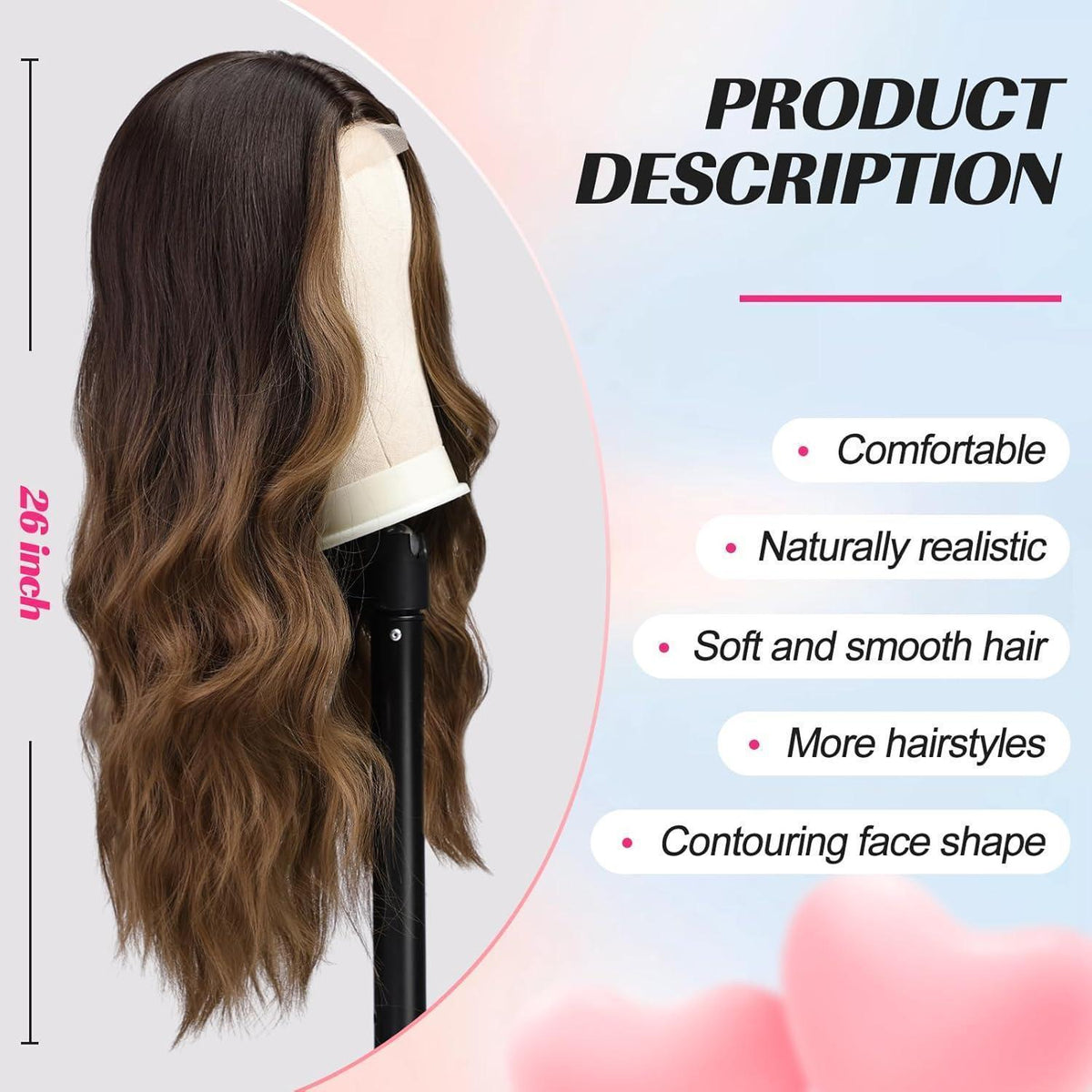 Lange braun-blonde Ombre Wellenperücke mit Lace Front 26 Zoll