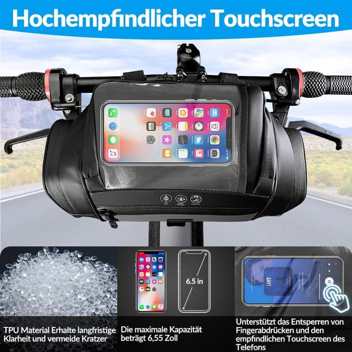 Eyein 4.8L Fahrrad Lenkertasche wasserdicht mit Touchscreenhalter
