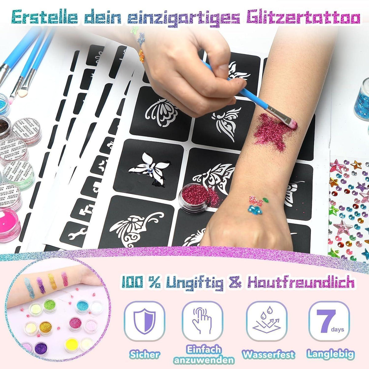 Glitzertattoo Set Kinder – Bastelgeschenke für Mädchen 6-12 Jahre