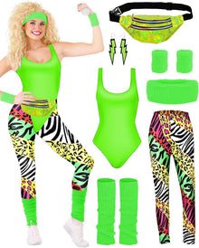 BIQIQI 80er Outfit Damen Retro Trainingsanzug Set Accessoires