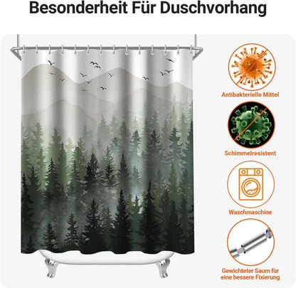 Duschvorhang 150x200cm Wald Antischimmel Textil Beschwerter Saum 8 Ösen