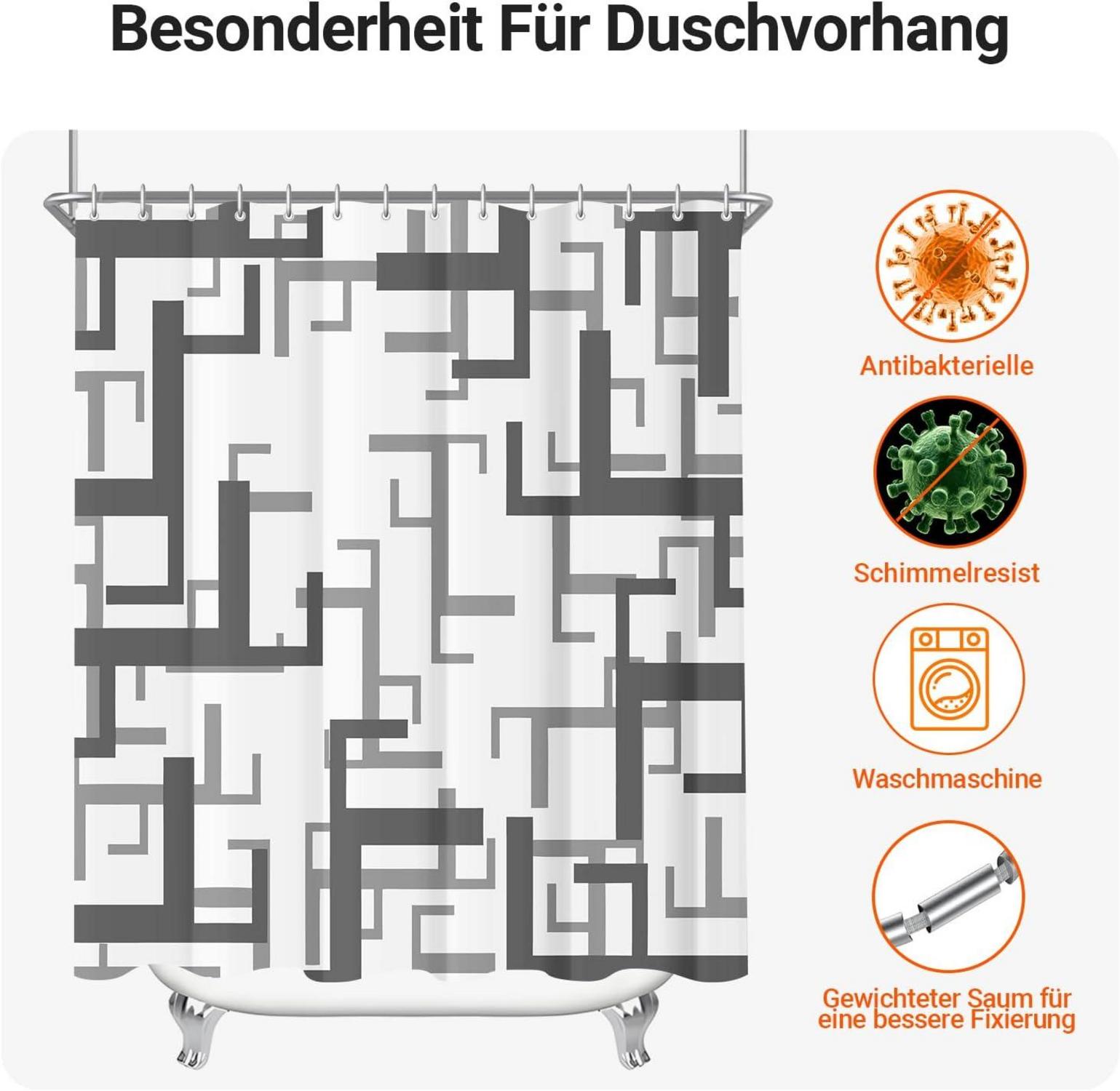 Duschvorhang 120x200cm Block Antischimmel Wasserabweisend Polyester 8 Ösen