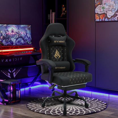 Ergonomischer Gaming Stuhl mit Fußstütze - Schwarz Vintage