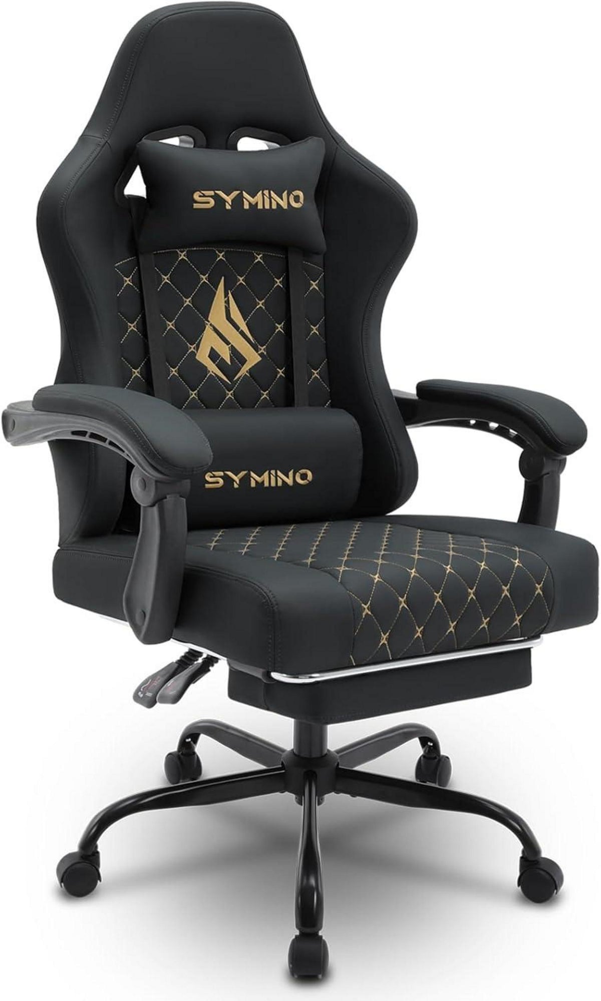 Ergonomischer Gaming Stuhl mit Fußstütze, Vintage PU Leder, Schwarz