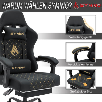 Gaming Stuhl mit Lendenwirbelstütze, Armlehnen & Fußstütze, Schwarz Vintage PU