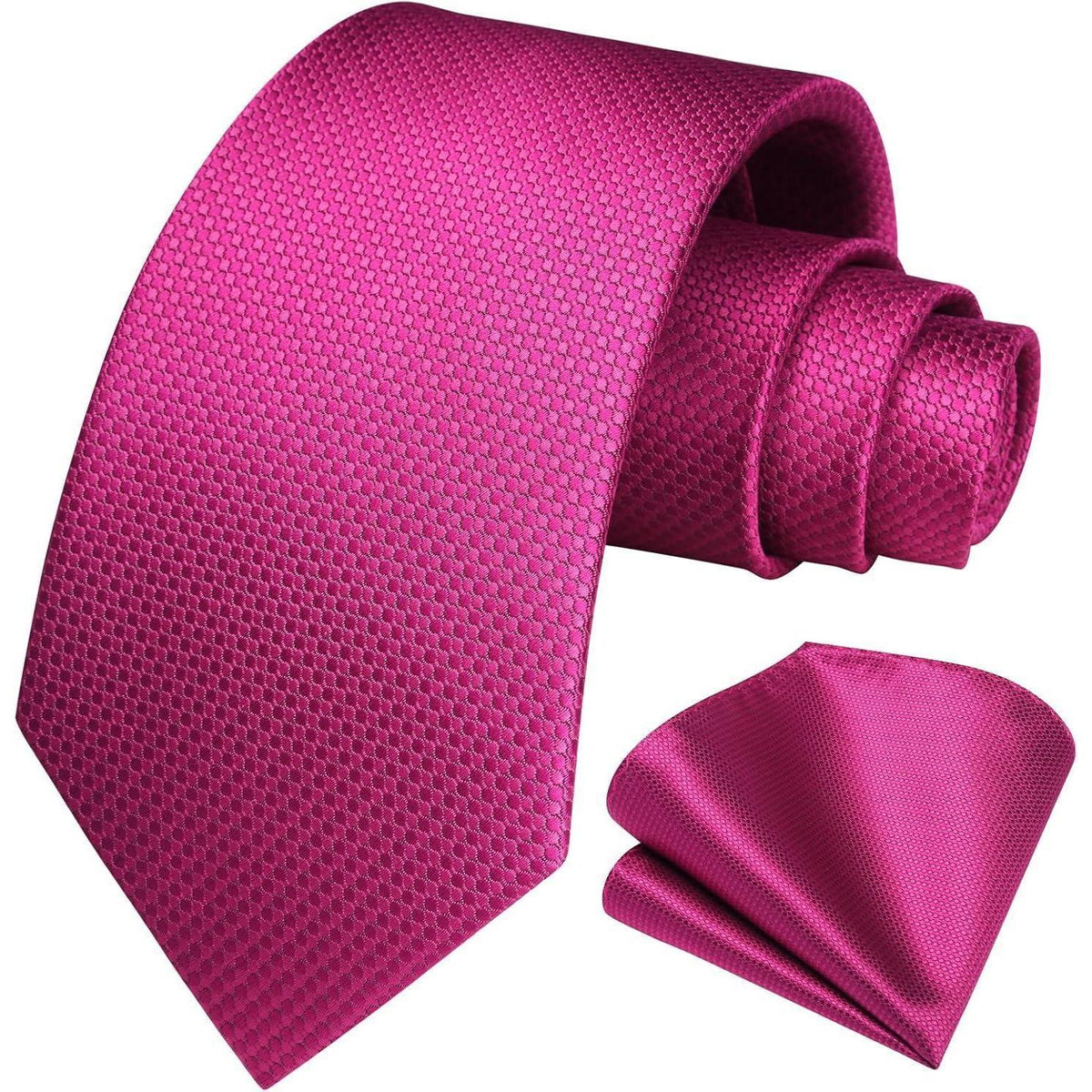 Herren Krawatte mit Einstecktuch Set, Elegant, Heißes Rosa