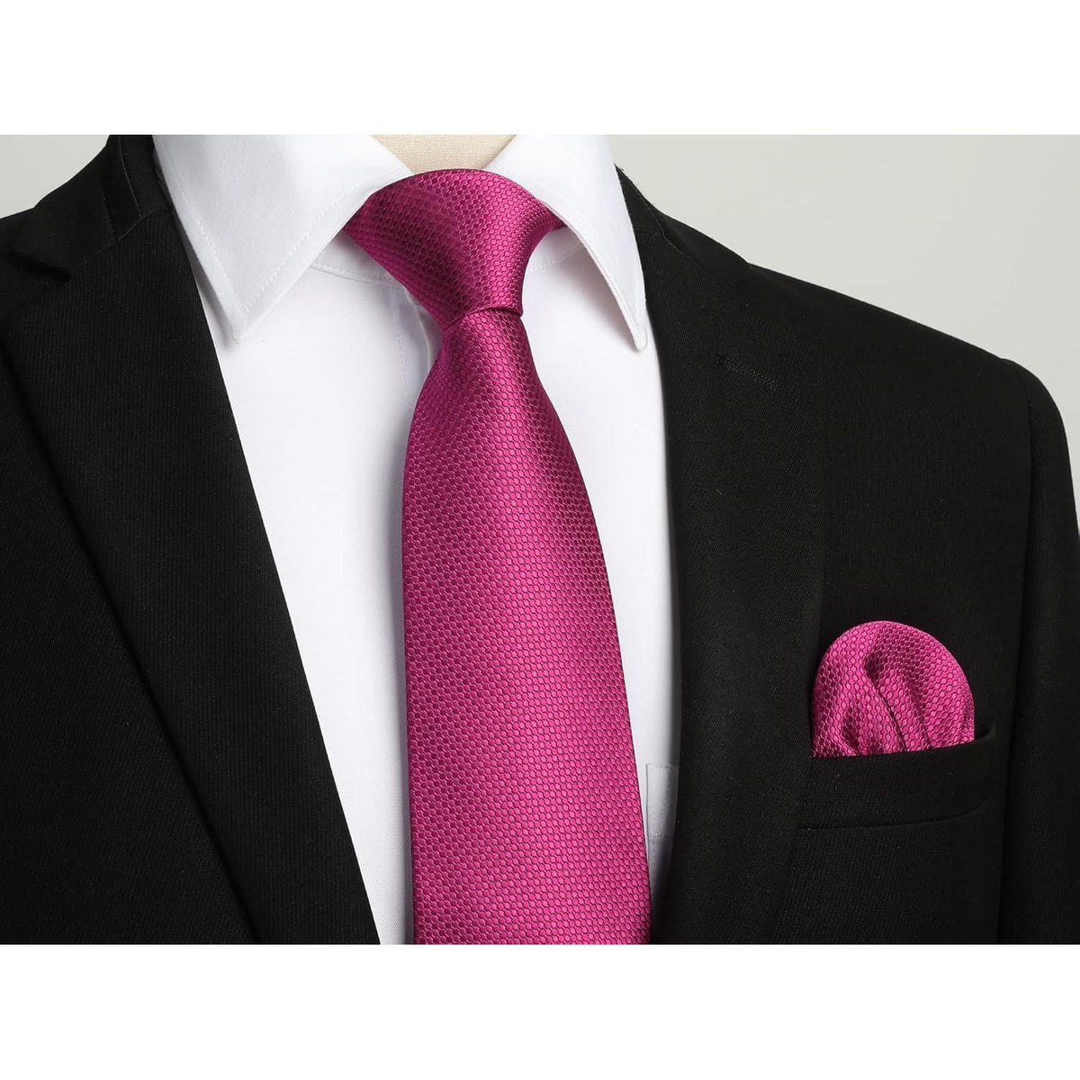 Herren Krawatte mit Einstecktuch Set, Elegant, Heißes Rosa