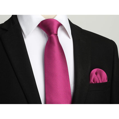 Herren Krawatte mit Einstecktuch Set, Elegant, Heißes Rosa