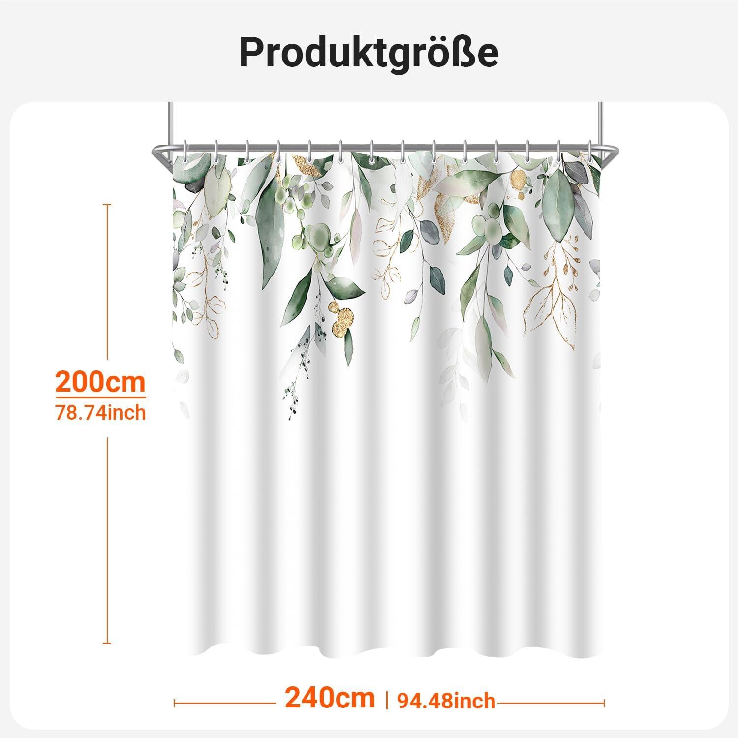 Duschvorhang Goldene Blätter 240x200cm Antischimmel Textil 16 Ösen