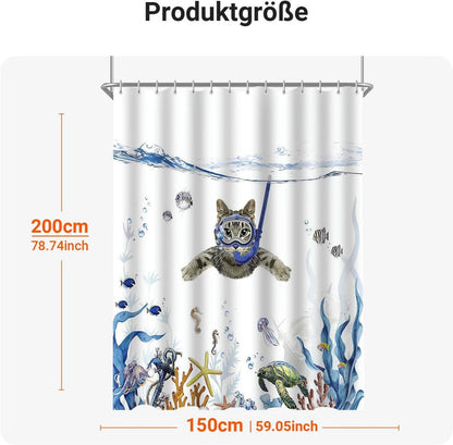 Duschvorhang Katzenschwimmen 150x200cm Wasserdicht Polyester Textil 10