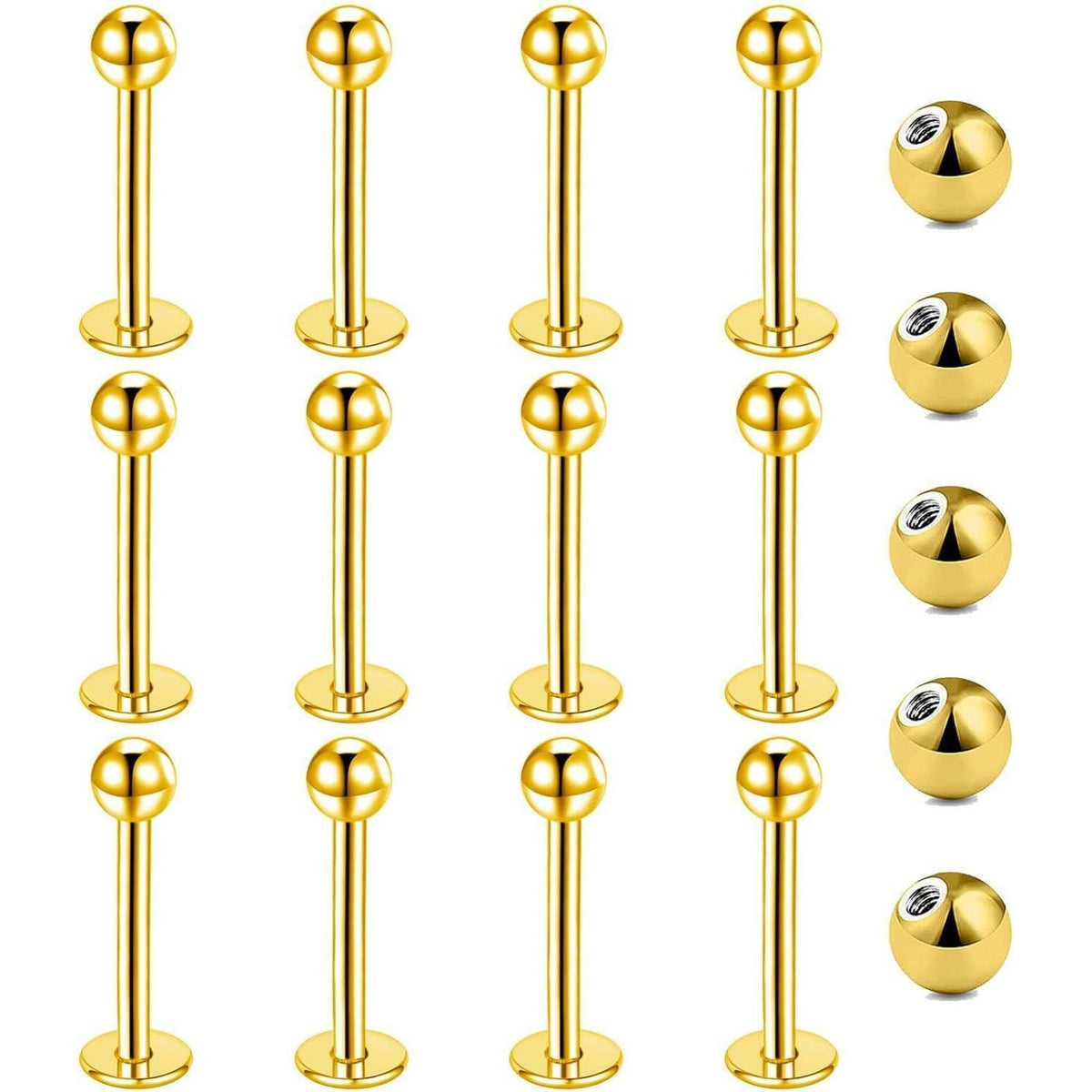 12er Lippenpiercing Set Chirurgenstahl 1,2mm 6-12mm Silber Gold Schwarz