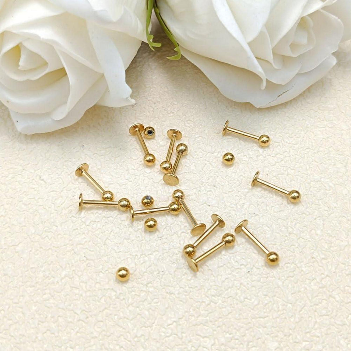 12er Lippenpiercing Set Chirurgenstahl 1,2mm 6-12mm Silber Gold Schwarz