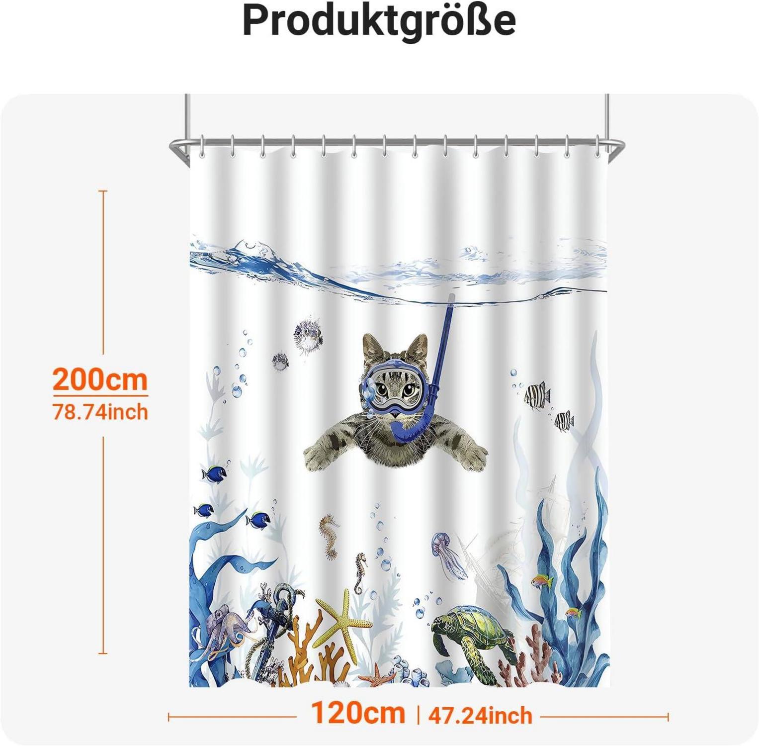 Duschvorhang 120x200cm Katzenschwimme Antischimmel Textil