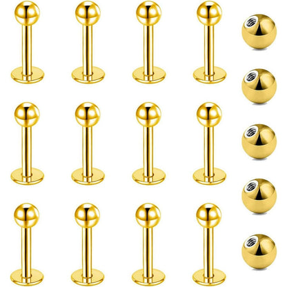 12er Lippenpiercing Set Chirurgenstahl Labret Helix Tragus Stud Silber Gold Schwarz 6mm