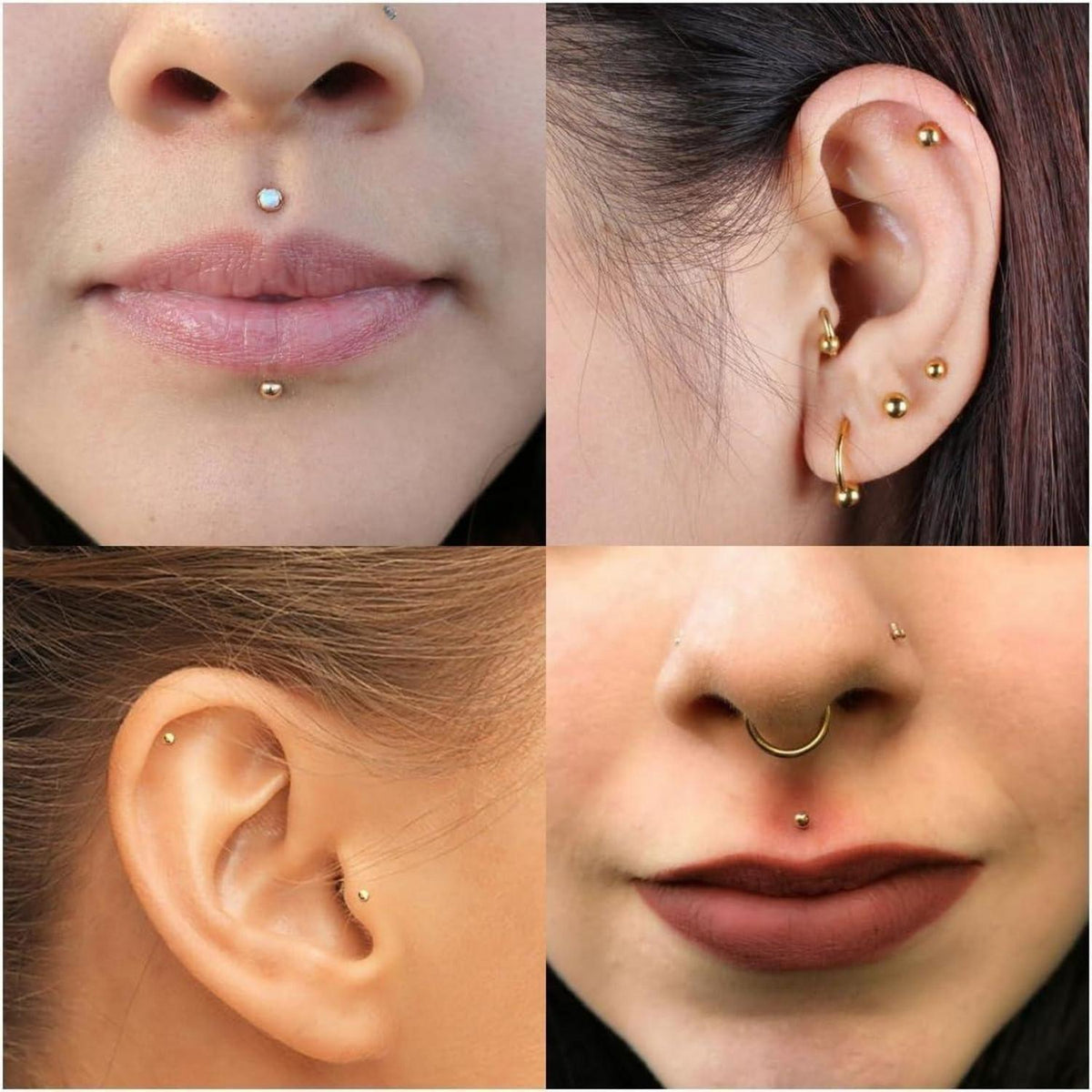12er Lippenpiercing Set Chirurgenstahl Labret Helix Tragus Stud 1,2mm 8mm Silber Gold Schwarz