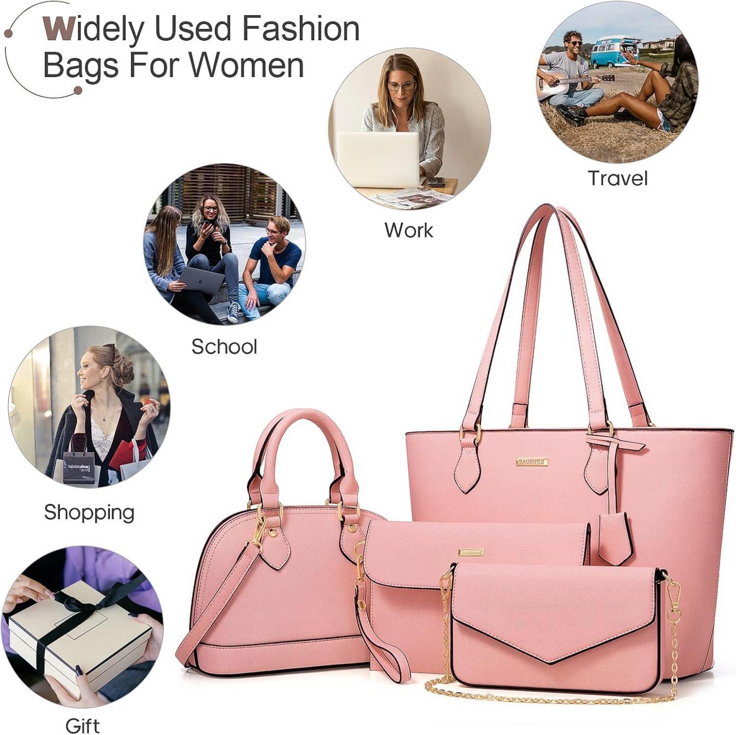 Bagsure Handtaschen Set Damen 4-teilig Büro Schule Rosa