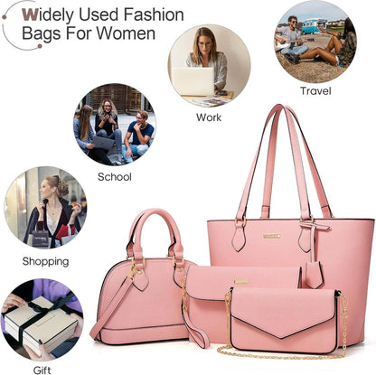 Bagsure Handtaschen Set Damen 4-teilig Büro Schule Rosa