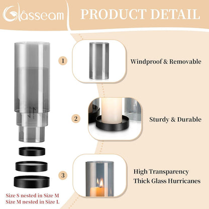 Windlicht Glas Kerzenhalter Set Schwarz Stumpenkerzen Garten