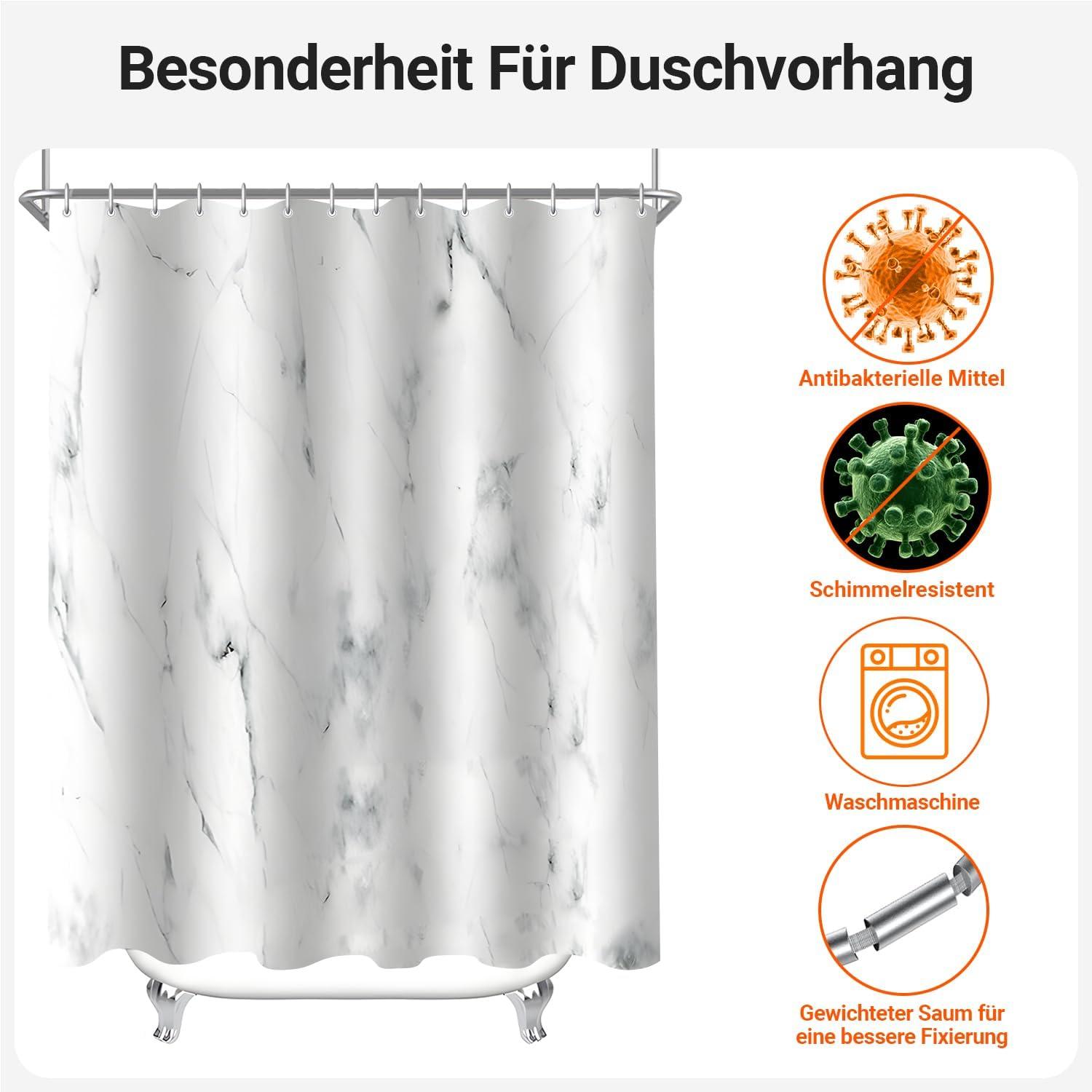 Duschvorhang Marmor 260x200cm Antischimmel Wasserdicht Polyester 14 Ösen