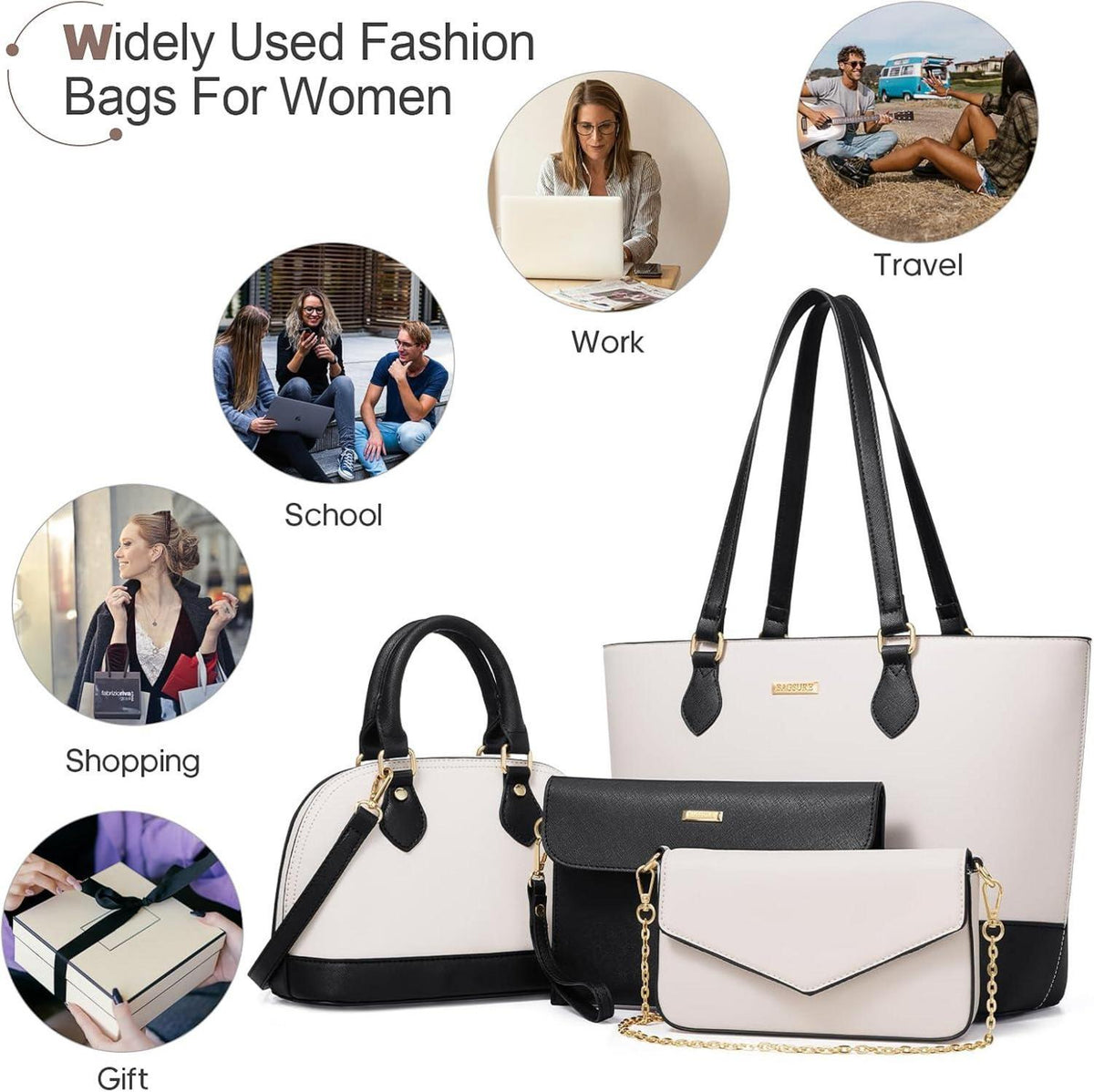 Bagsure 4-teiliges Damen Handtaschen Set Büro Schule Einkauf Reise