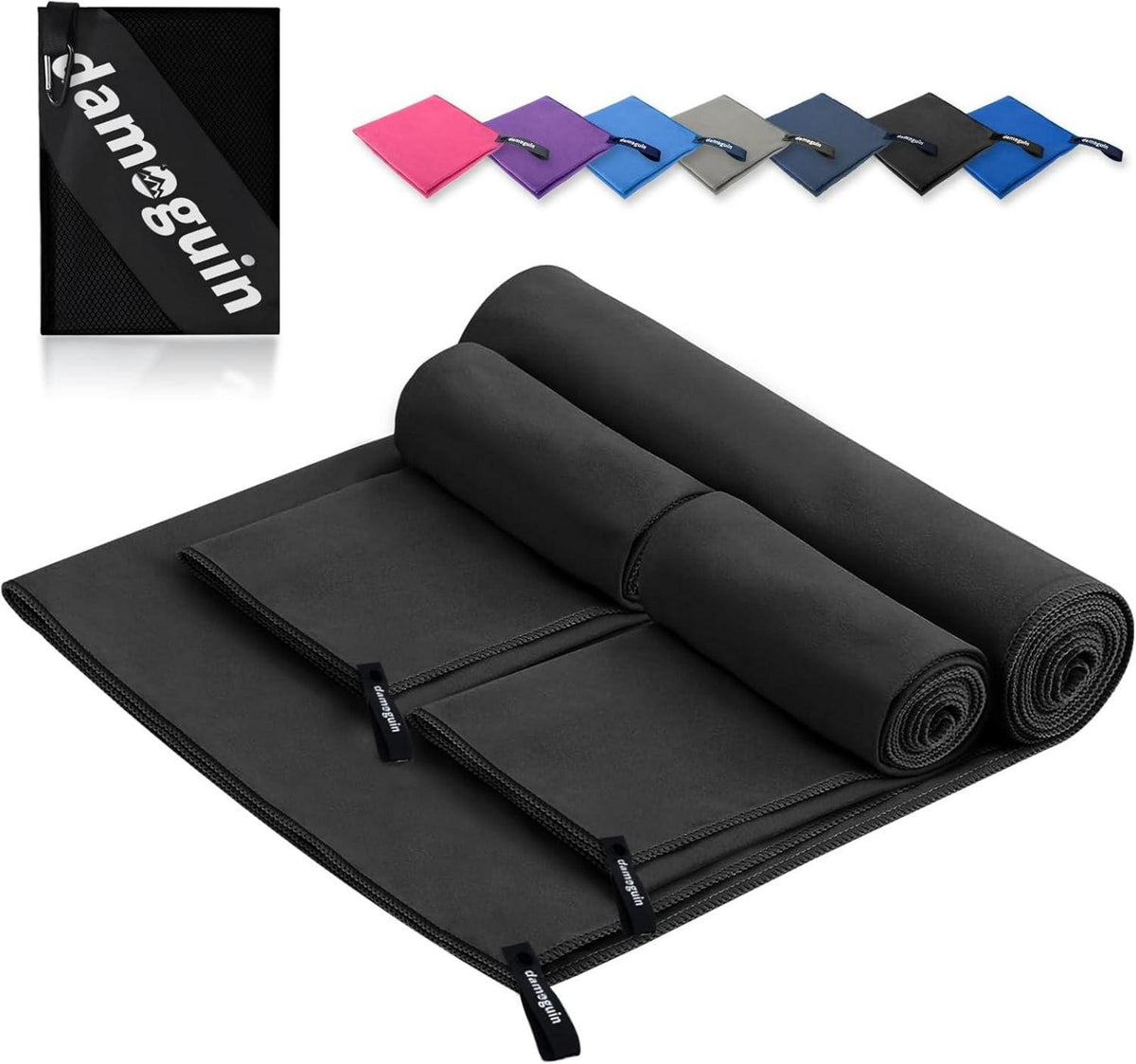 3er-Set Mikrofaser Fitness Handtuch Schnelltrocknend Schwarz