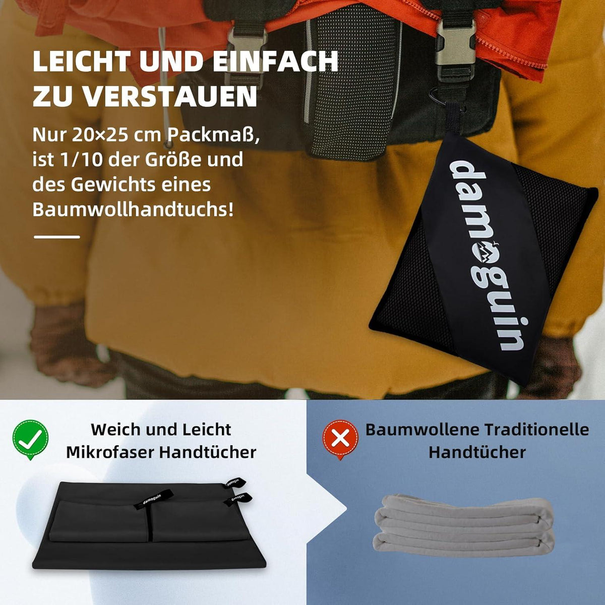3er-Set Mikrofaser Handtuch Schwarz 180*80cm & 2 Klein 80*40cm