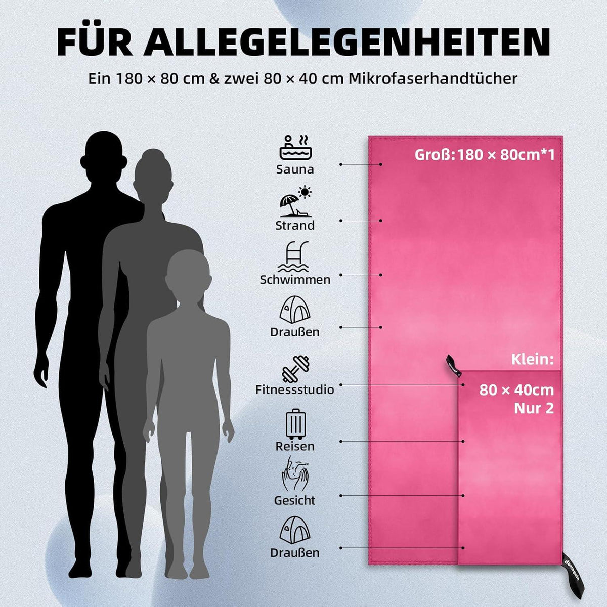 3er-Set Mikrofaser Fitness Handtuch Groß & Klein Rosa