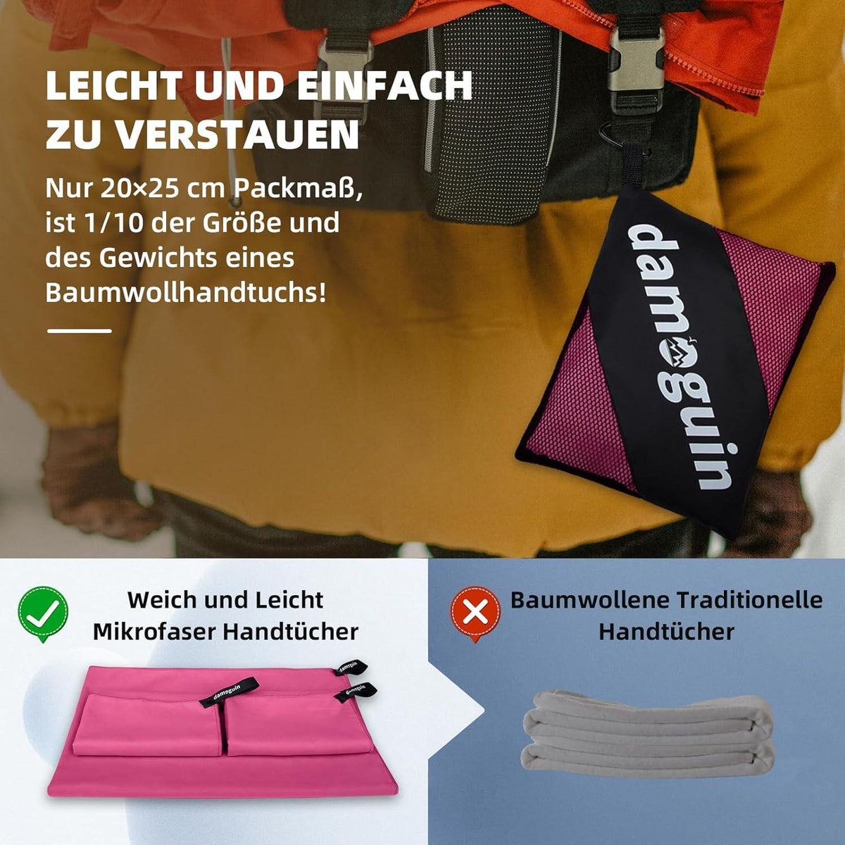 Mikrofaser Handtuch Set Groß & Klein Schnelltrocknend Rosa