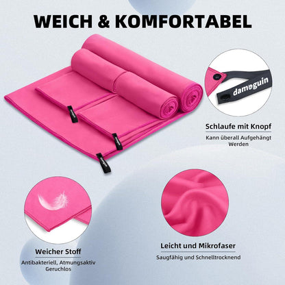 3er-Set Mikrofaser Handtuch Groß & Klein Schnelltrocknend Fitness Strand Rose